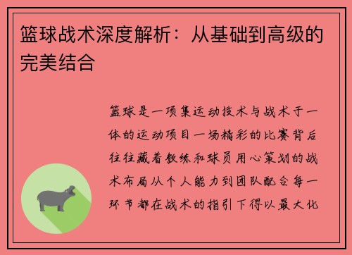 篮球战术深度解析：从基础到高级的完美结合